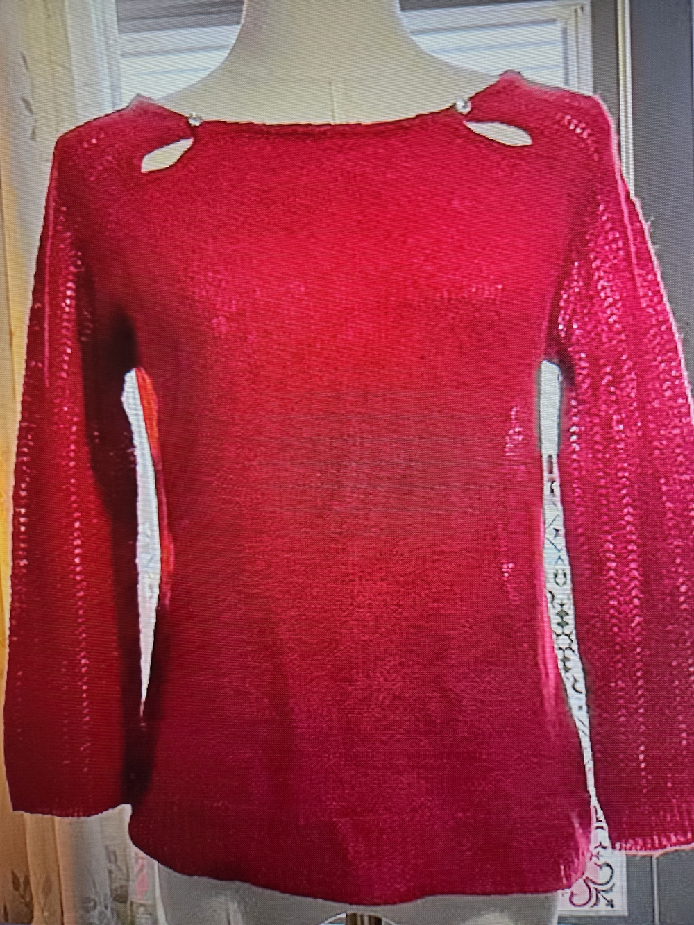 Jennifer Lopez Red Open-Shoulder Knit Sweater